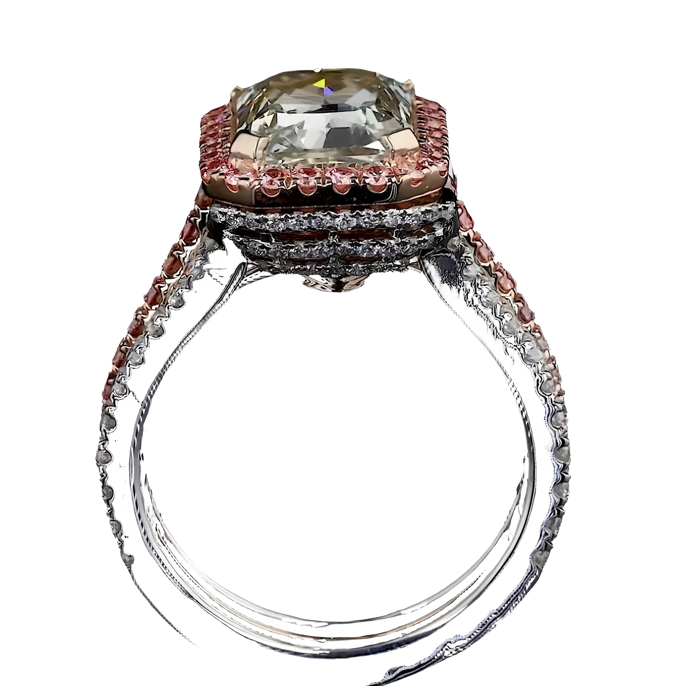 Bague sertie d'un halo de diamants verts (pavé) (avec anneau externe amovible)