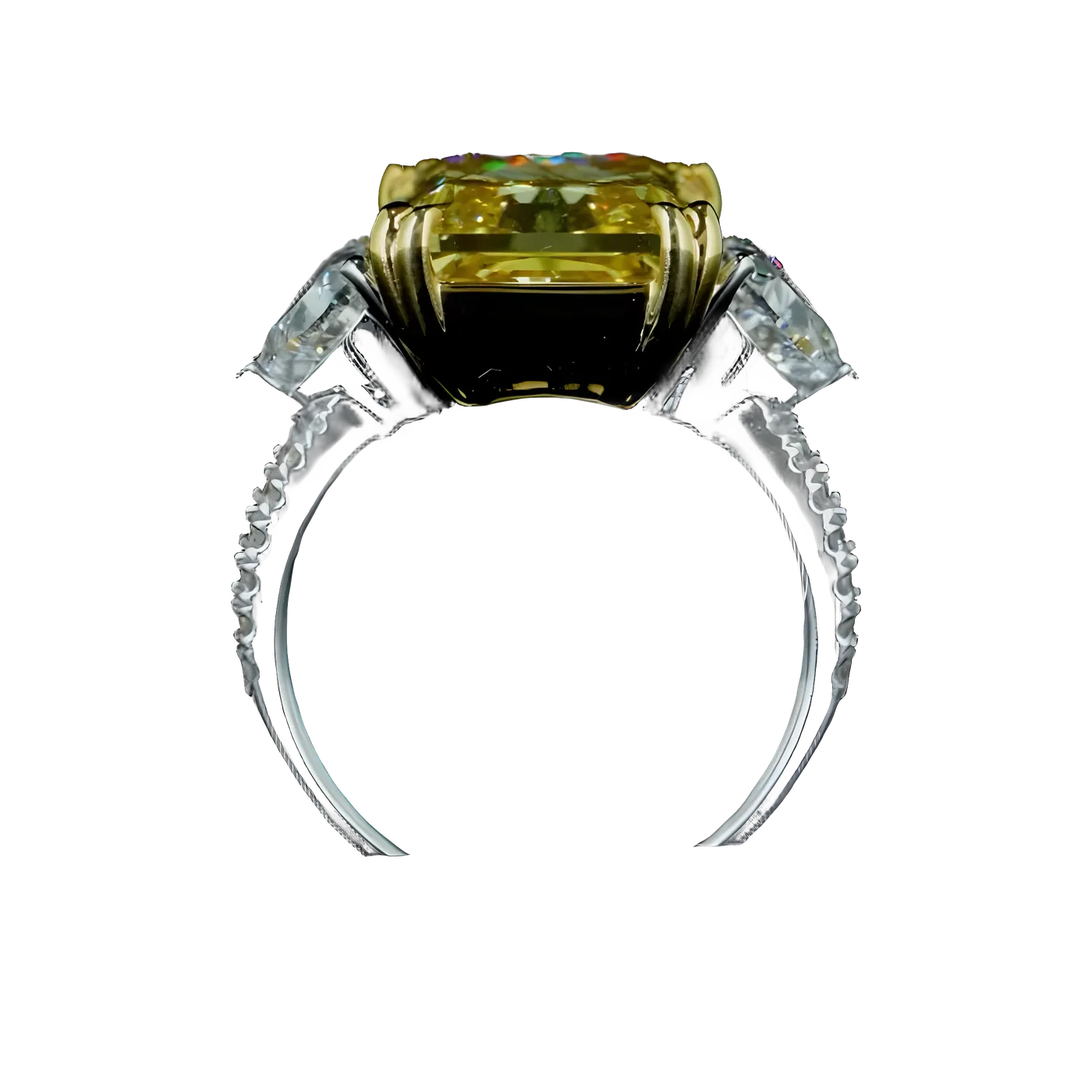 Bague avec pierre latérale en diamant jaune